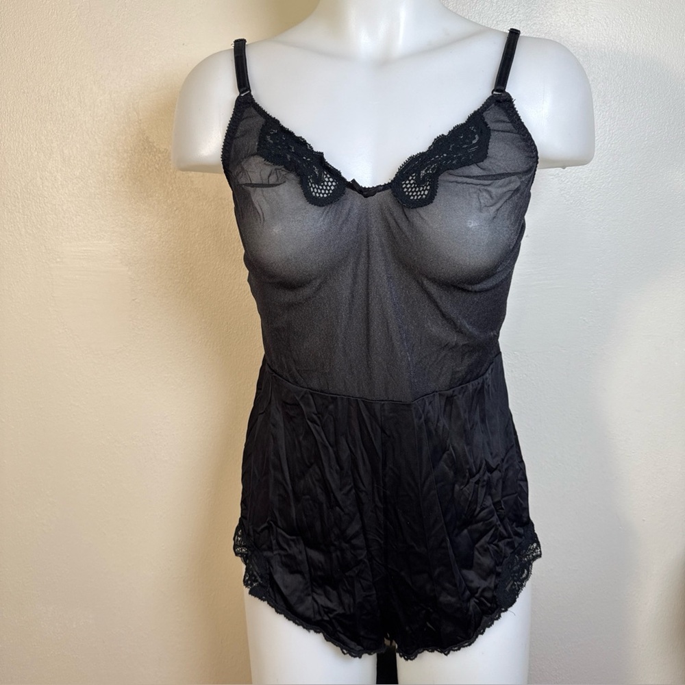 Yves Saint Laurent Vintage Bodysuit Lingerie Teddy Size 36 Black Lace USA 77903